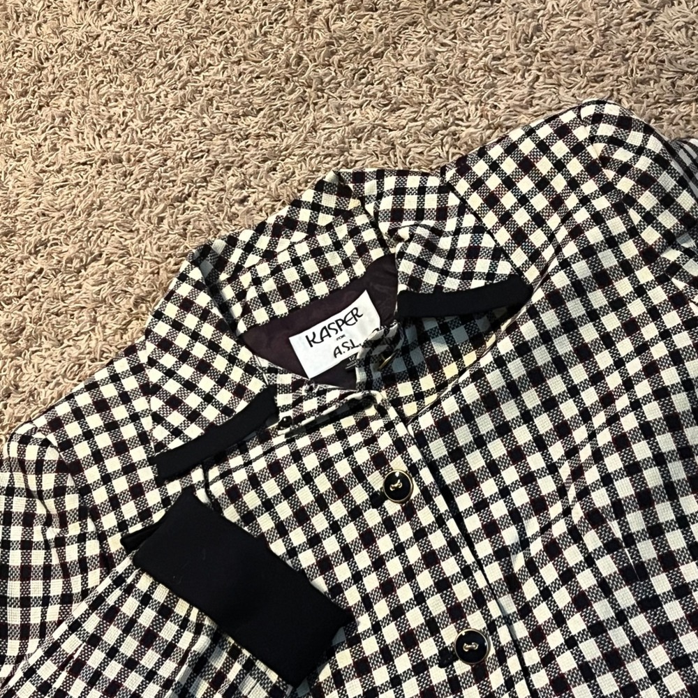 Kasper for ASL Vintage Gingham Blazer Black White Check Contrast Trim Size 12
